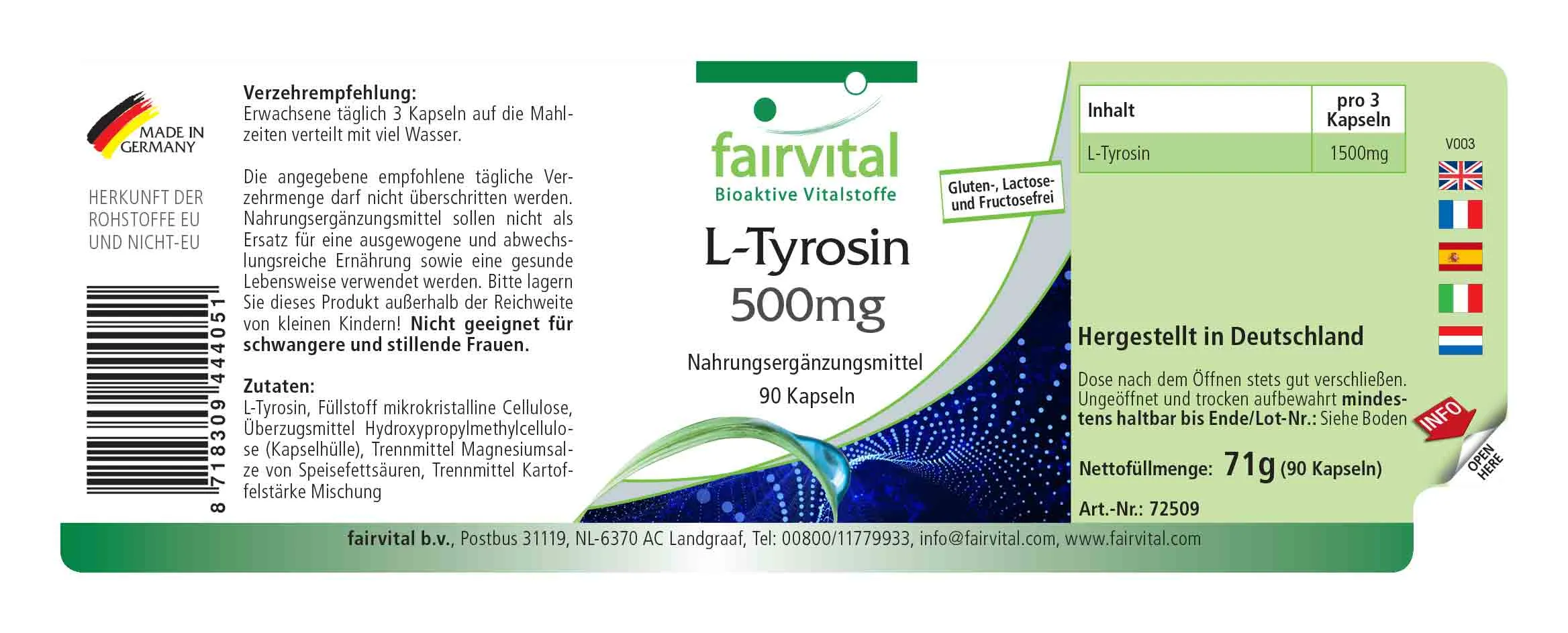 L-Tyrosine 500mg - 90 capsules