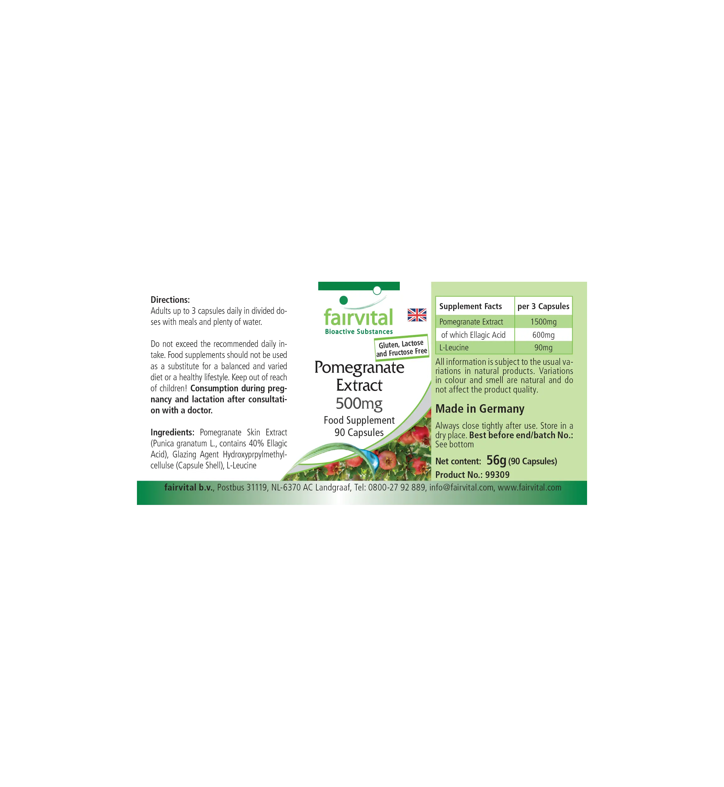 Granatapfel Extrakt 500mg - 90 Kapseln - schluckfreundlich - hochdosiert und vegan | Fairvital