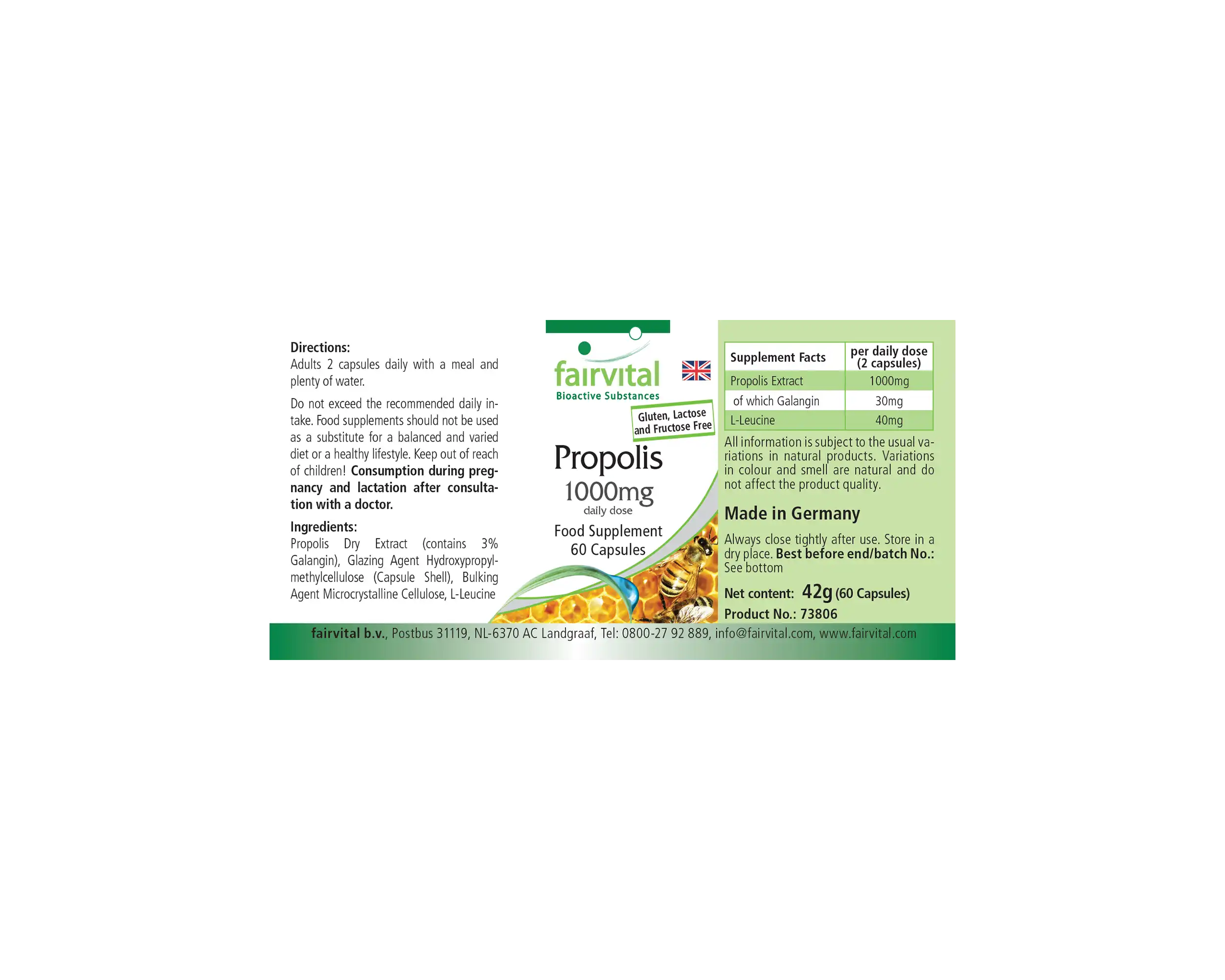Propoli 1000mg Dose Giornaliera – 60 Capsule – Estratto Naturale di Resina d'Ape – Con 3% di Galangina | Fairvital