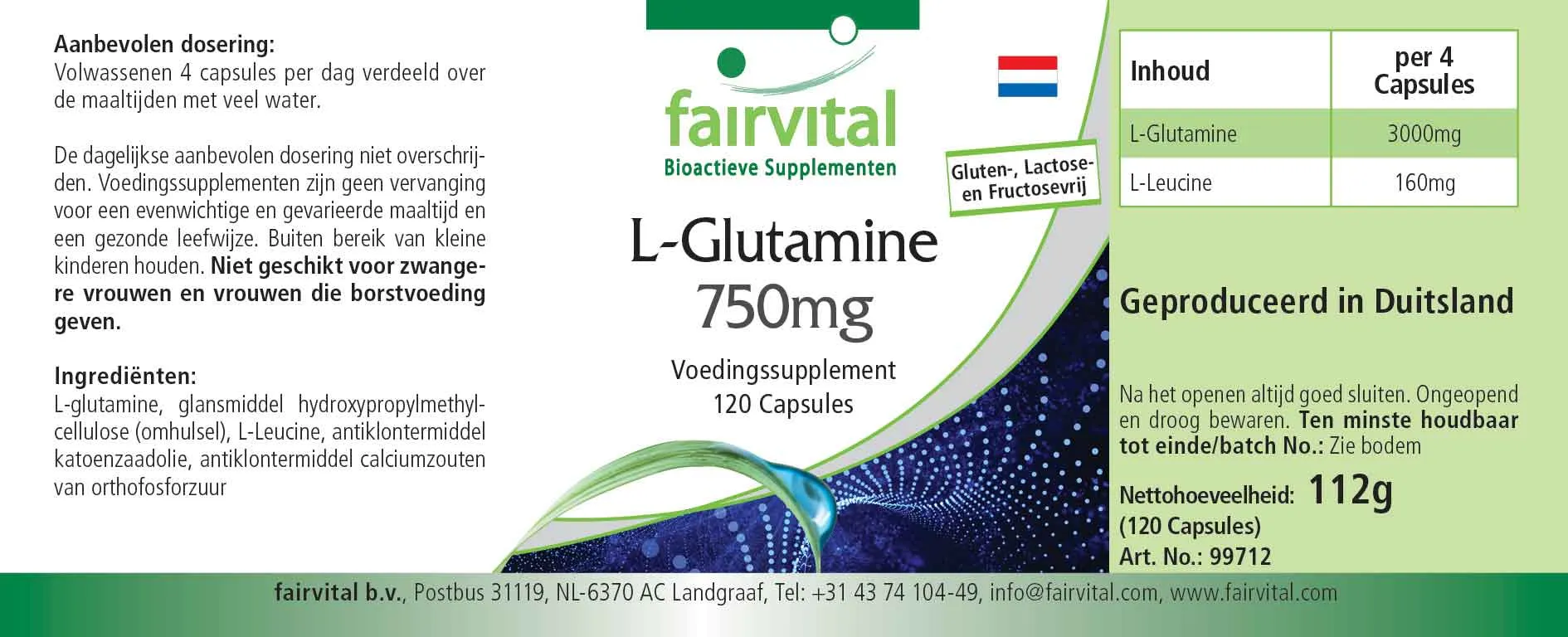 L-Glutamine 750mg - 120 capsules