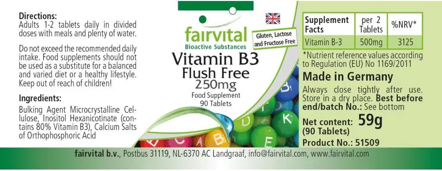 Vitamin B3 Flush Free 250mg - 90 Tablets