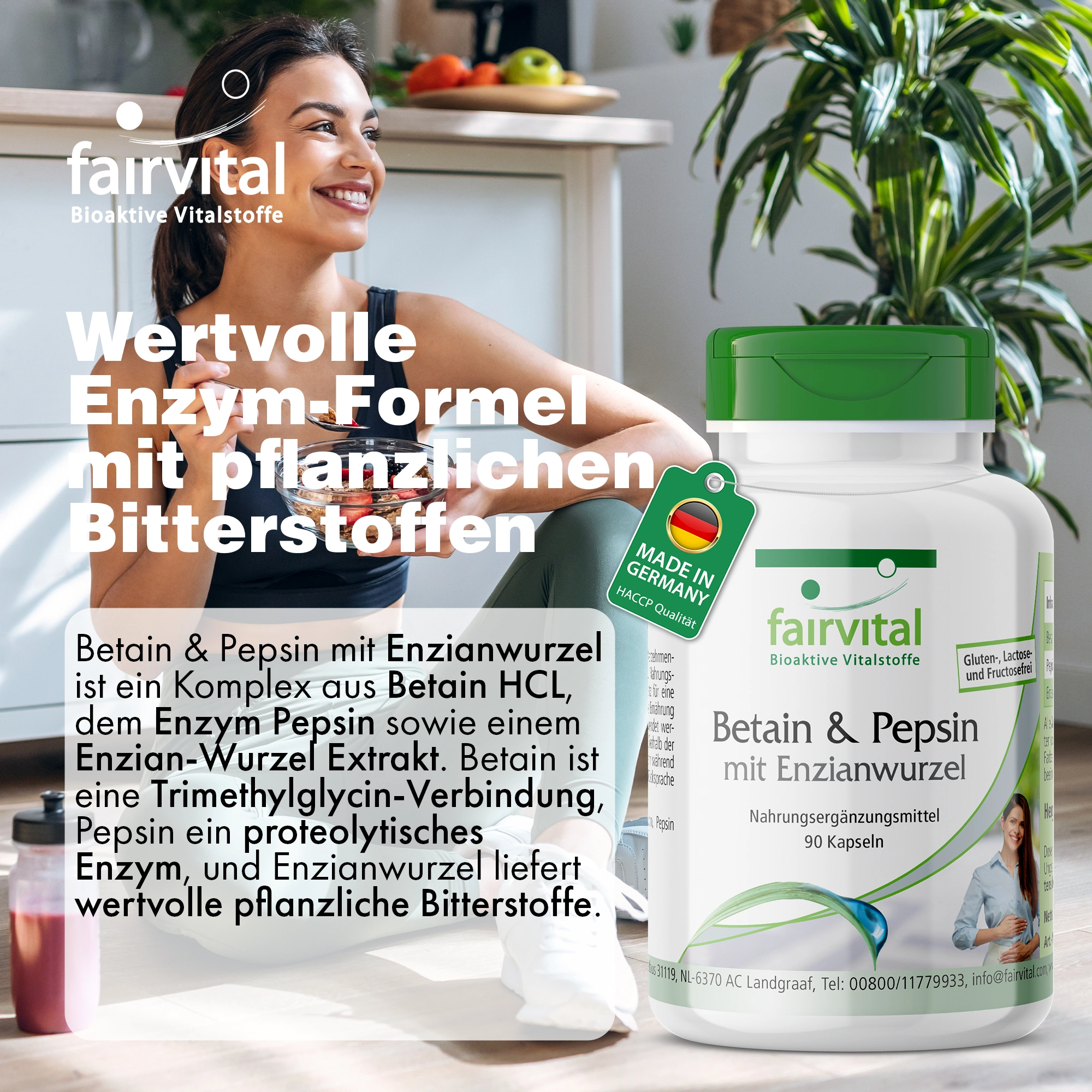Betain & Pepsin mit Enzianwurzel - 90 Kapseln - schluckfreundlich | Fairvital