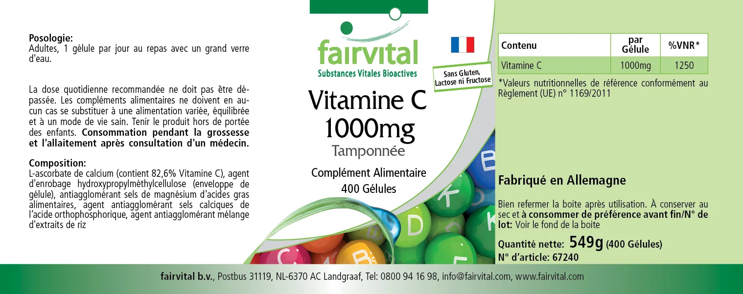 Vitamine C 1000mg in gebufferde vorm - 400 capsules