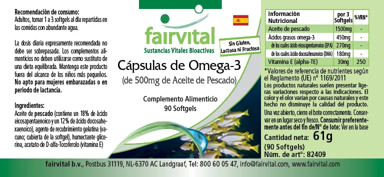 Omega-3 de 500mg de aceite de pescado - 90 Softgels