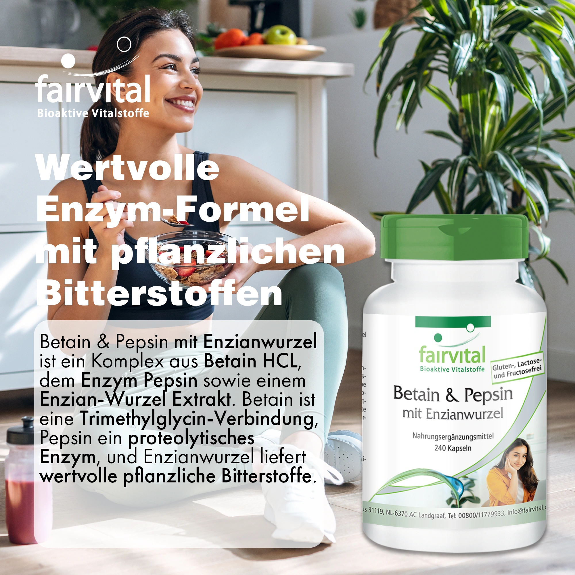 Betain & Pepsin mit Enzianwurzel - 240 Kapseln | Fairvital