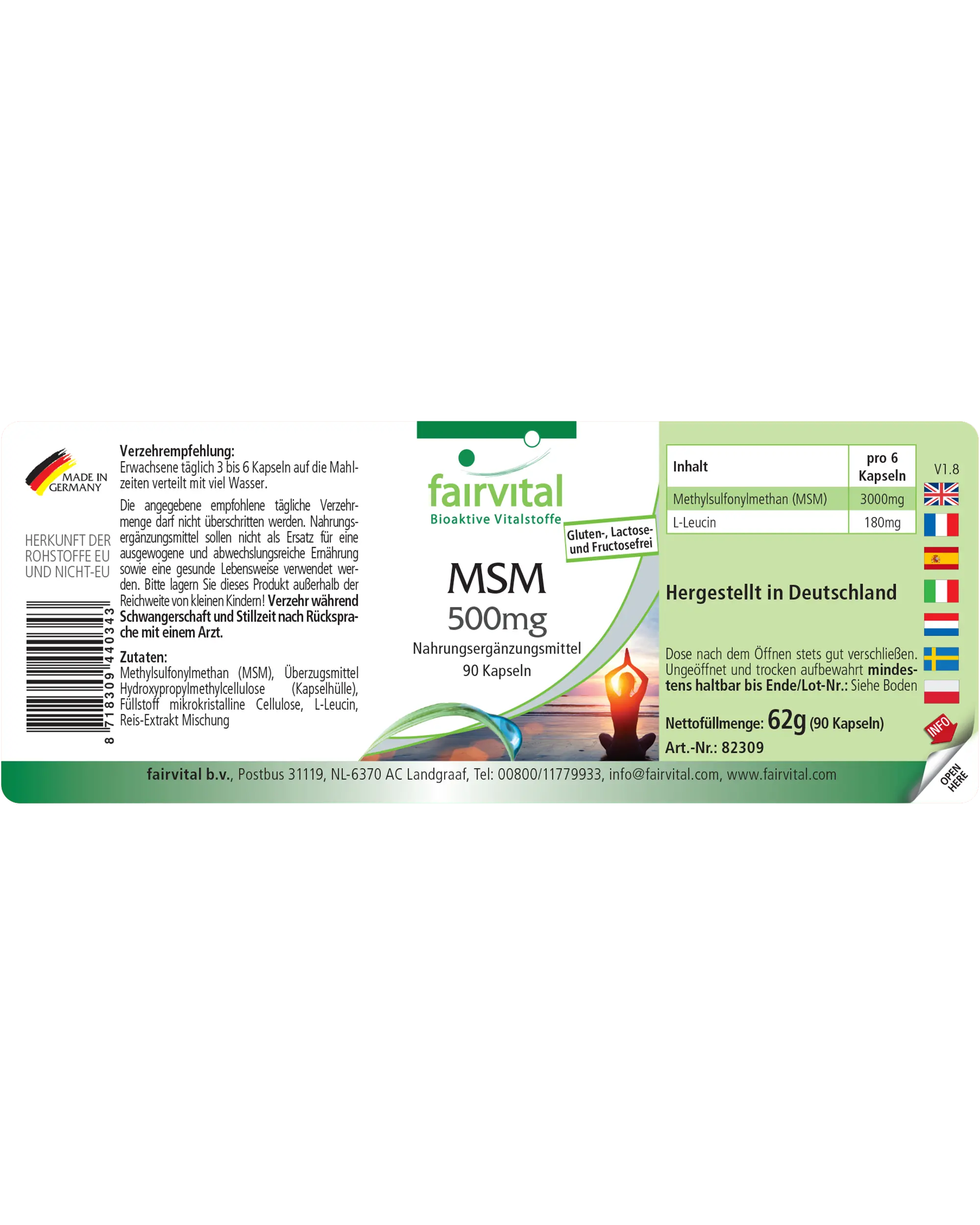 MSM 500mg - 90 Kapseln - Methylsulfonylmethan - Hochdosiert und Vegan | Fairvital