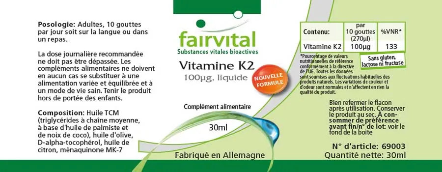 Vitamine K2 vloeistof 100µg per 10 druppels - 30ml