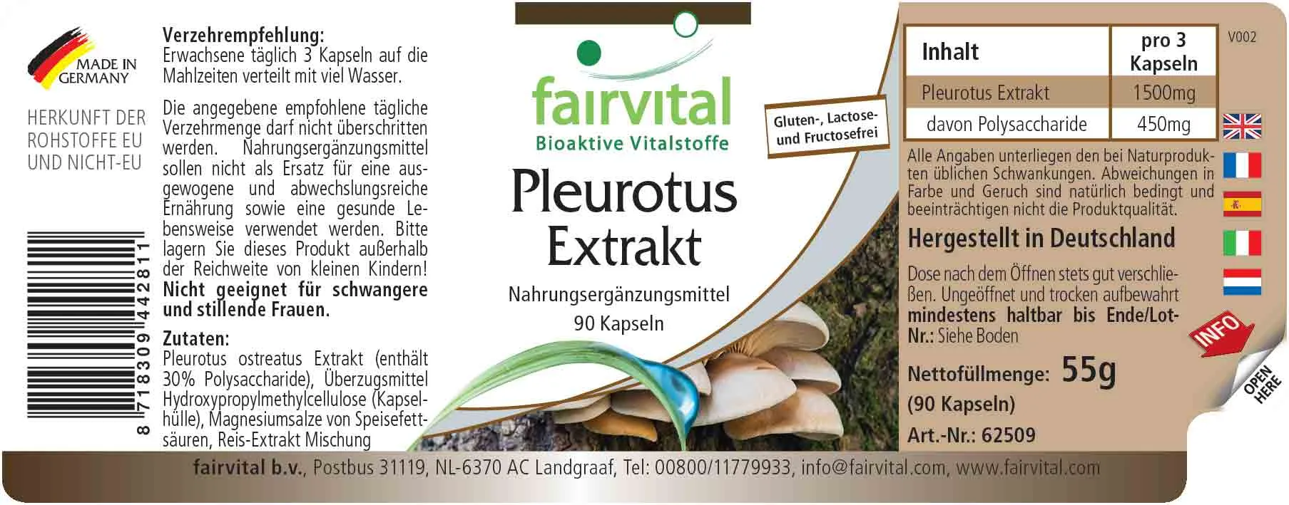 Pleurotus Extrakt - 90 Kapseln - Pleurotus ostreatus (Austernseitling) - 30% Polysaccharide - Vegan | Fairvital Pleurotus Extrakt - 90 Kapseln - Pleurotus ostreatus (Austernseitling) - 30% Polysaccharide - Vegan | Fairvital