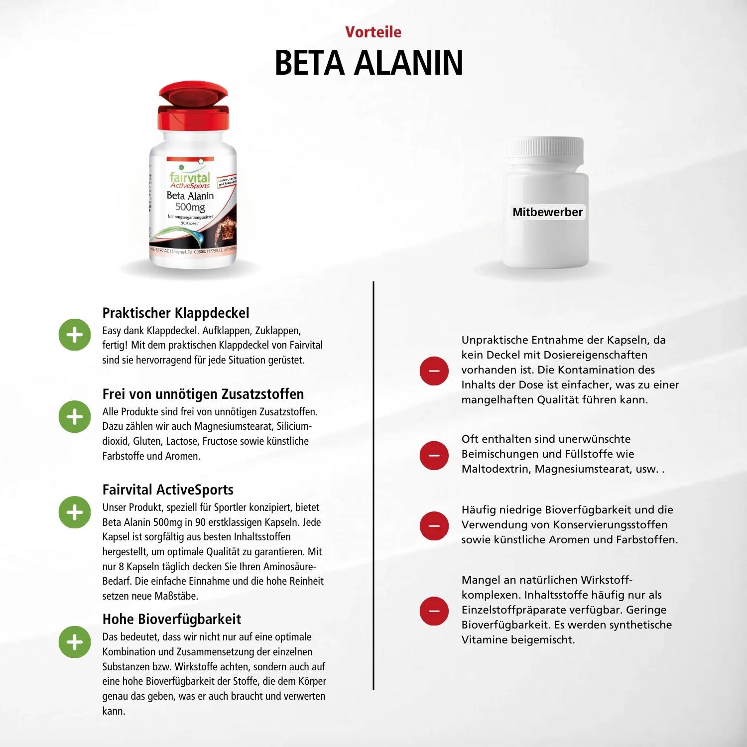 Beta Alanin 500mg - 90 Kapseln - Schluckfreundlich - Beliebte Aminosäure - Hochdosiert und Vegan | Fairvital