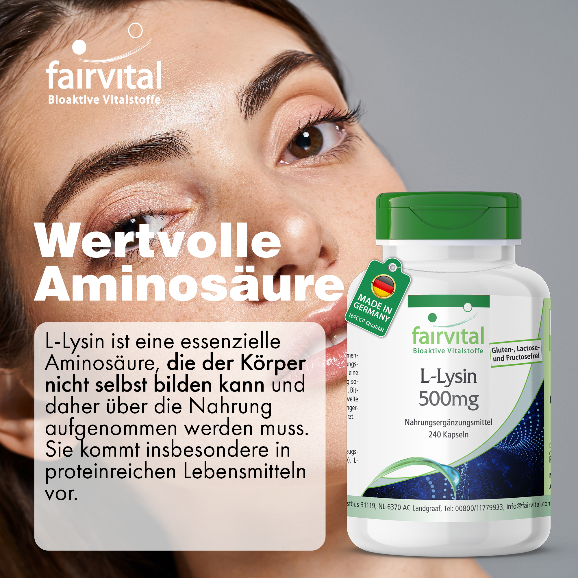 L-Lysin 500mg - 240 Kapseln - vegan | Fairvital
