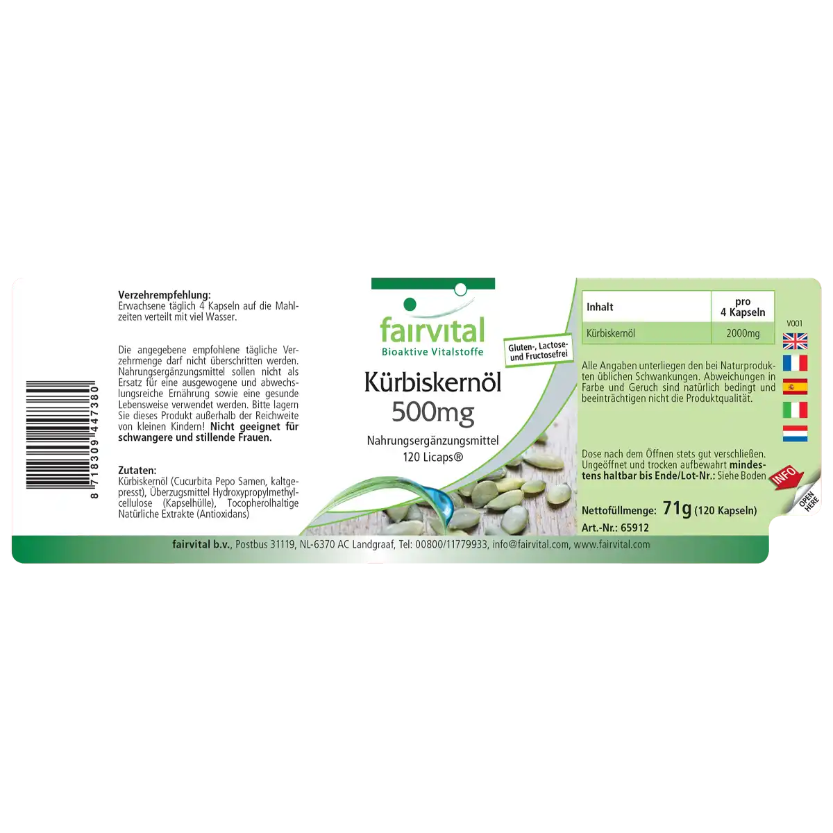 Huile de pépins de courge 500mg - 120 Licaps Huile de pépins de courge 500mg - 120 Licaps