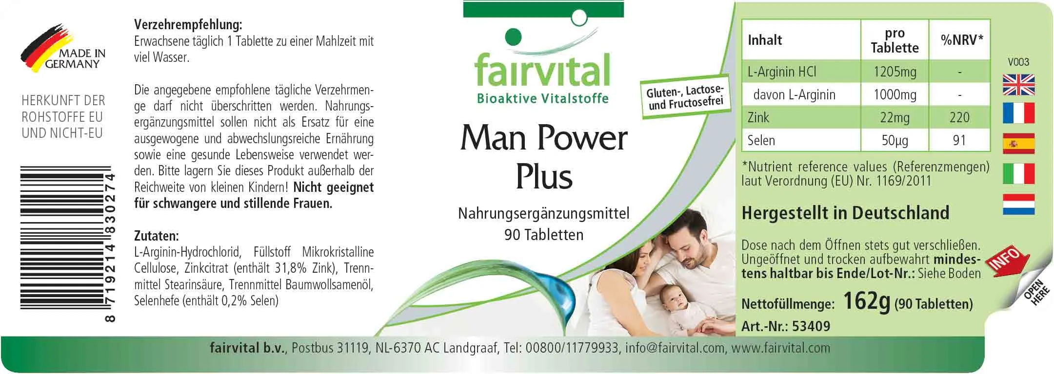 Man Power Plus - 90 Tabletten - mit Zink, Selen - für Haut, Haare, Schilddrüse, Sehkraft, Immunsystem uvm. | Fairvital Man Power Plus - 90 Tabletten - mit Zink, Selen - für Haut, Haare, Schilddrüse, Sehkraft, Immunsystem uvm. | Fairvital