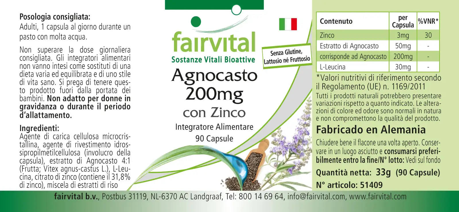 Agnocasto 200mg con zinco - 90 capsule