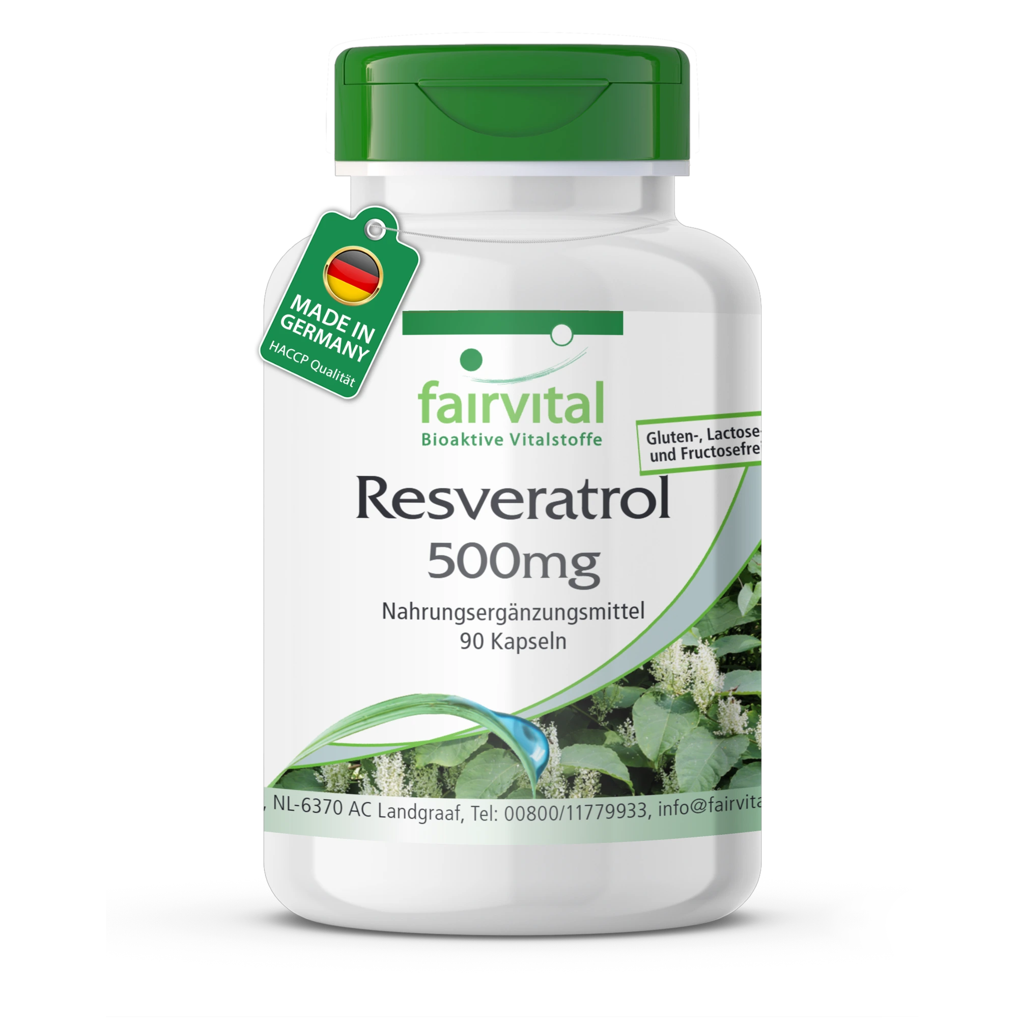 Resveratrol 500mg - 90 Kapseln - aus Knöterich-Extrakt - Hochdosiert und Vegan | Fairvital