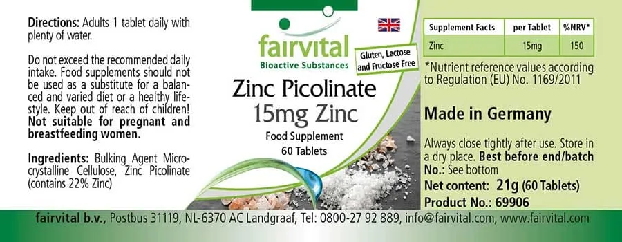 Picolinato de Zinc 15mg - 60 Comprimidos