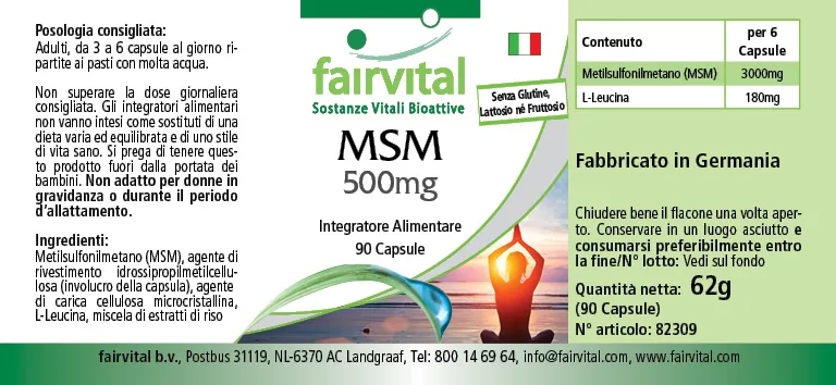 MSM 500mg - 90 Kapseln - Methylsulfonylmethan - Hochdosiert und Vegan | Fairvital MSM 500mg - 90 Kapseln - Methylsulfonylmethan - Hochdosiert und Vegan | Fairvital