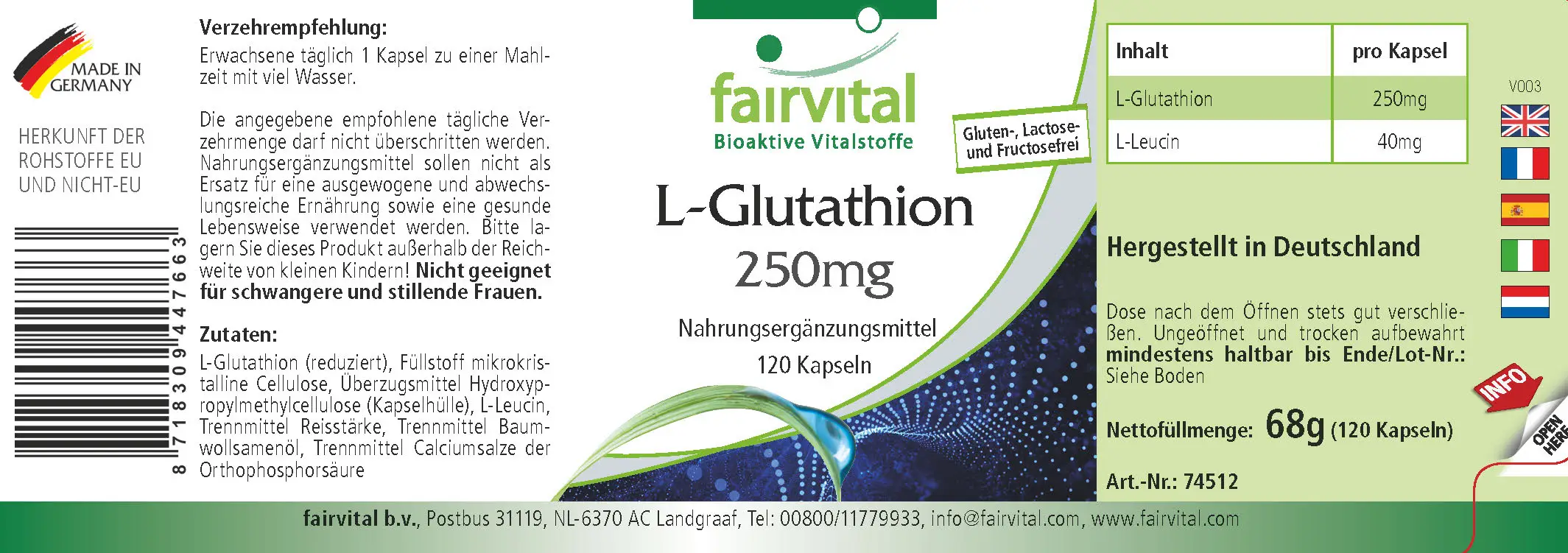 L-Glutathion 250mg - 120 Kapseln - Vegan | Fairvital L-Glutathion 250mg - 120 Kapseln - Vegan | Fairvital