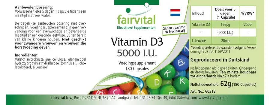 Vitamin D3 5000 I.U. – 180 capsules