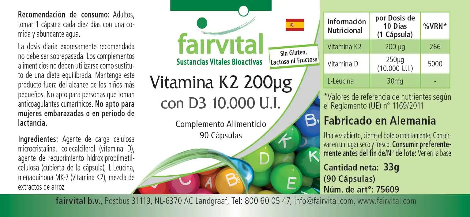 Vitamin K2 200µg mit D3 10000 I.E. - 90 Kapseln - für Knochen, Blutgerinnung uvm. | Fairvital Vitamin K2 200µg mit D3 10000 I.E. - 90 Kapseln - für Knochen, Blutgerinnung uvm. | Fairvital