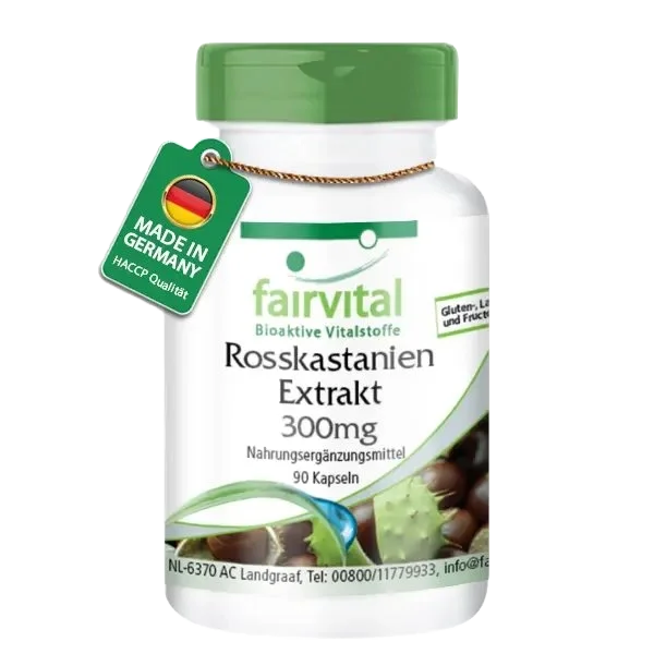 Rosskastanien Extrakt 300mg - 90 Kapseln - mit 20% Aescin - Aesculus hippocastanum - Vegan | Fairvital Rosskastanien Extrakt 300mg - 90 Kapseln - mit 20% Aescin - Aesculus hippocastanum - Vegan | Fairvital