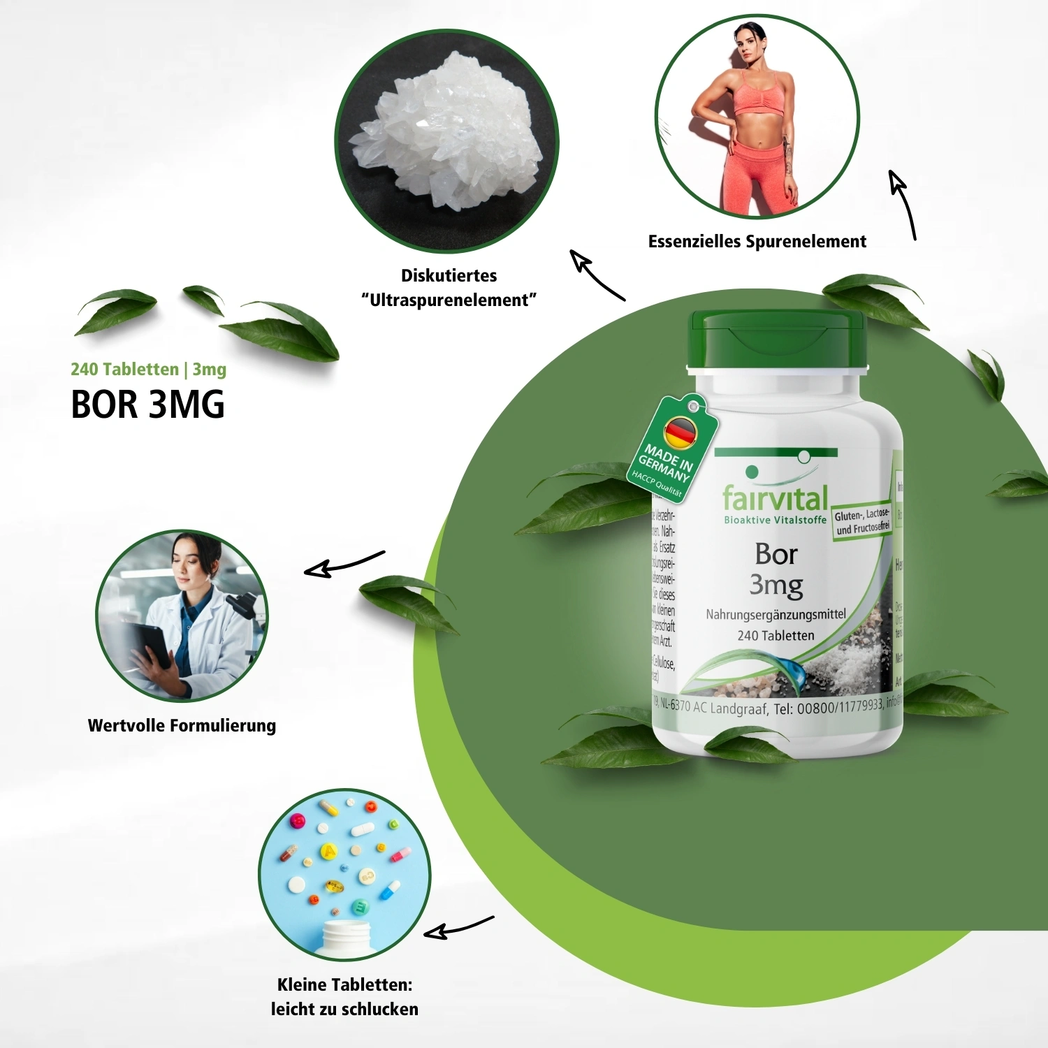 Bor 3mg - 240 Tabletten - Schluckfreundlich - essenzielles Spurenelement - vegan | Fairvital