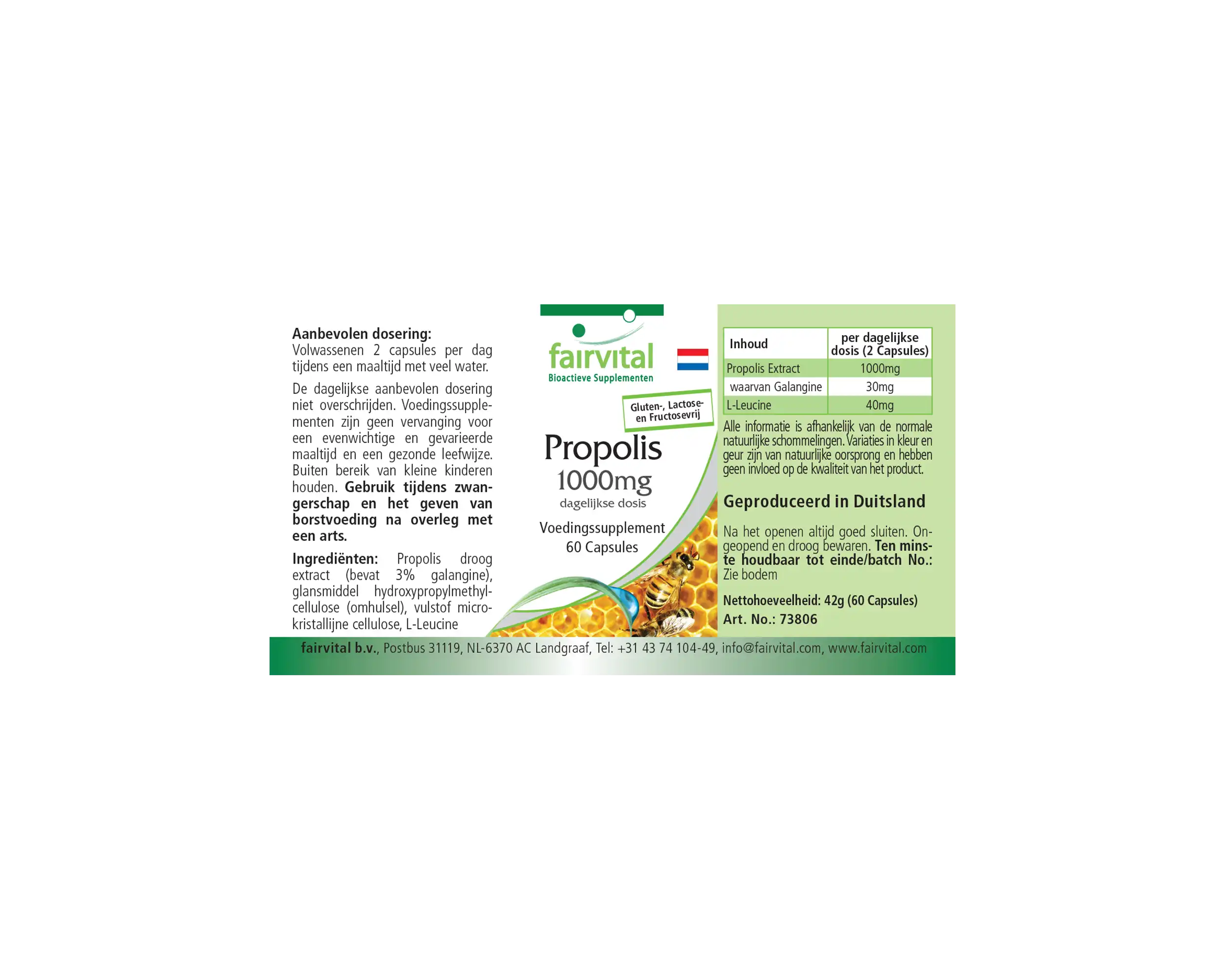 Propoli 1000mg Dose Giornaliera – 60 Capsule – Estratto Naturale di Resina d'Ape – Con 3% di Galangina | Fairvital