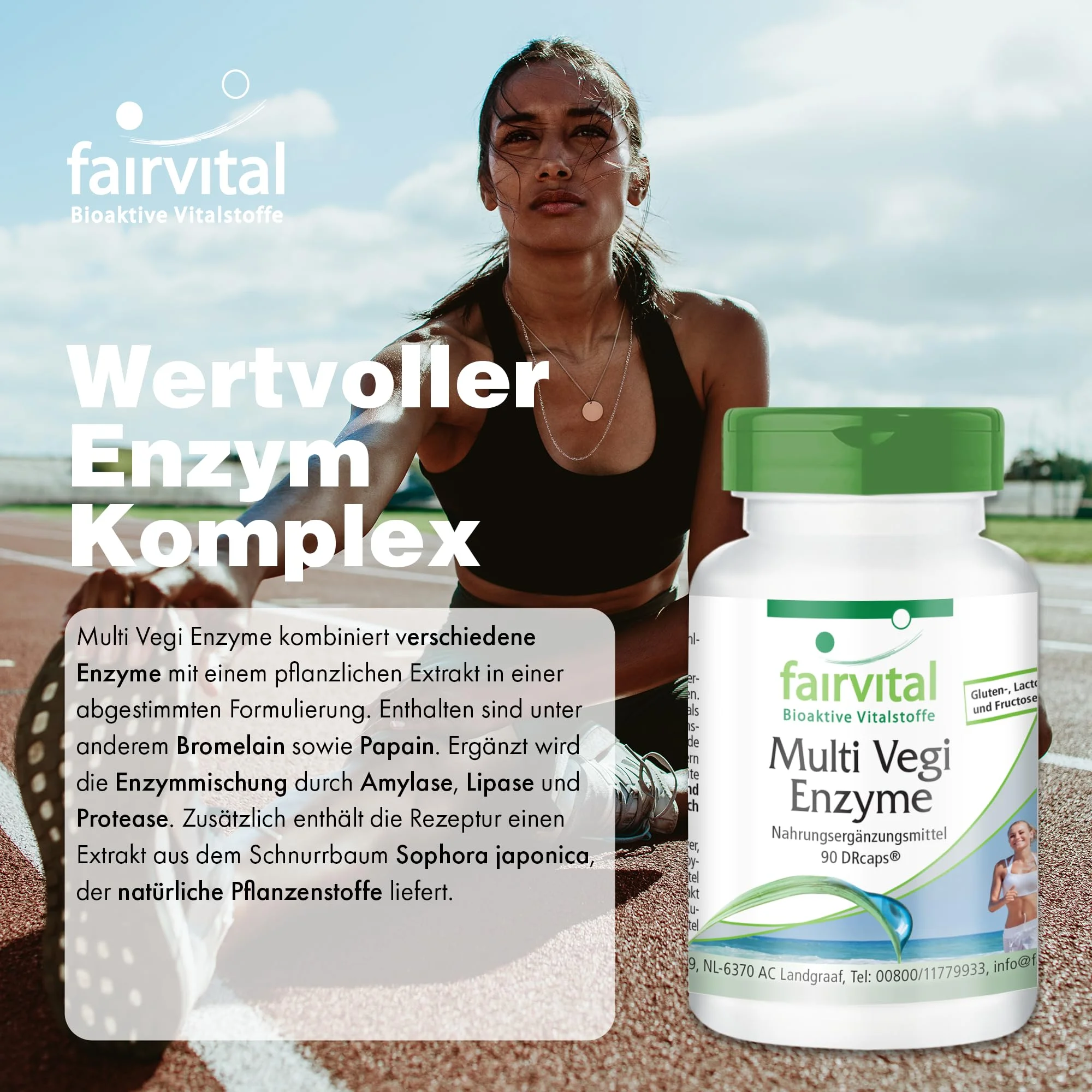 Multi Vegi Enzyme - 90 Kapseln (DRcaps) - Schluckfreundlich - 100% pflanzlicher Enzymkomplex mit Bromelain; Papain; Lipase; Rutin - Vegan | Fairvital