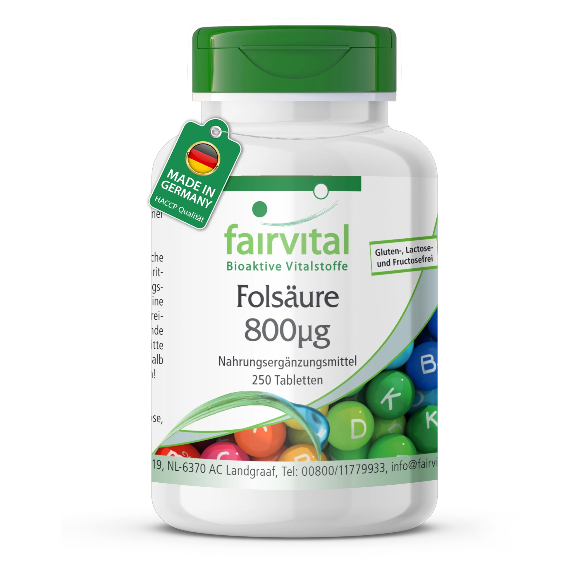 Folsäure 800µg - 250 Tabletten - Schluckfreundlich - Für Kinderwunsch - Schwangerschaft & Stillzeit - Vegan | Fairvital
