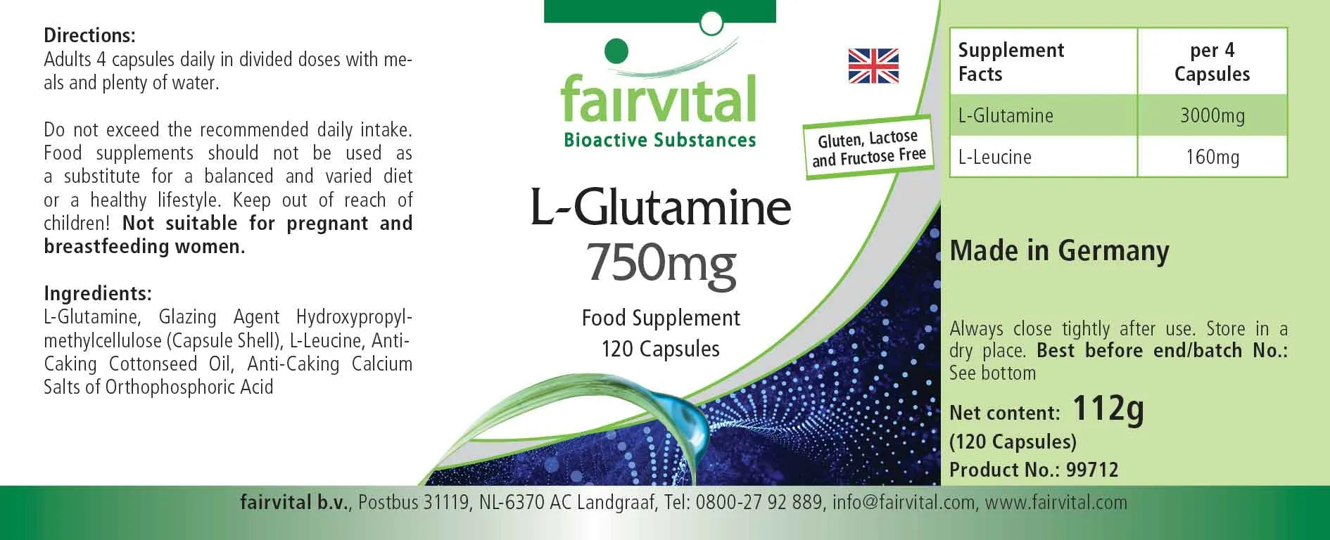 L-Glutamina 750mg - 120 capsule