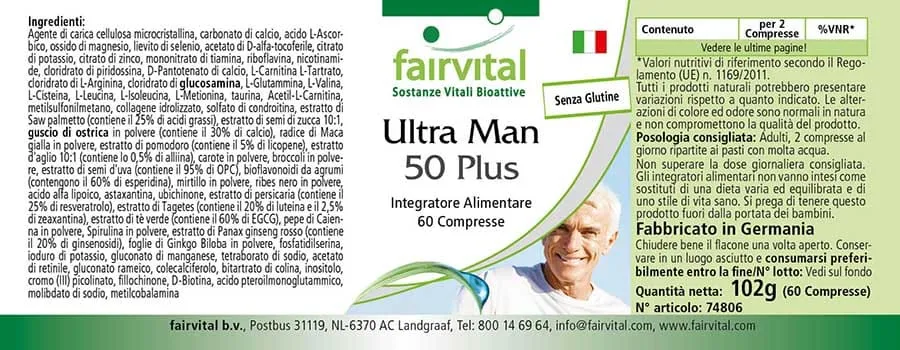 Ultra Man 50 Plus - 60 Tabletten - Multivitamin, Multimineral - für Immunsystem, Muskeln, Knochen uvm. | Fairvital Ultra Man 50 Plus - 60 Tabletten - Multivitamin, Multimineral - für Immunsystem, Muskeln, Knochen uvm. | Fairvital