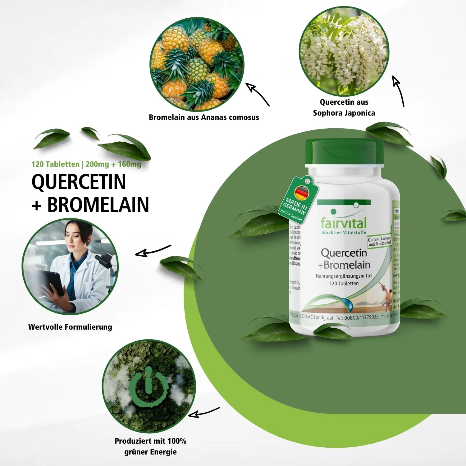Quercetin + Bromelain - 120 Tabletten - Hochdosiert und Vegan | Fairvital
