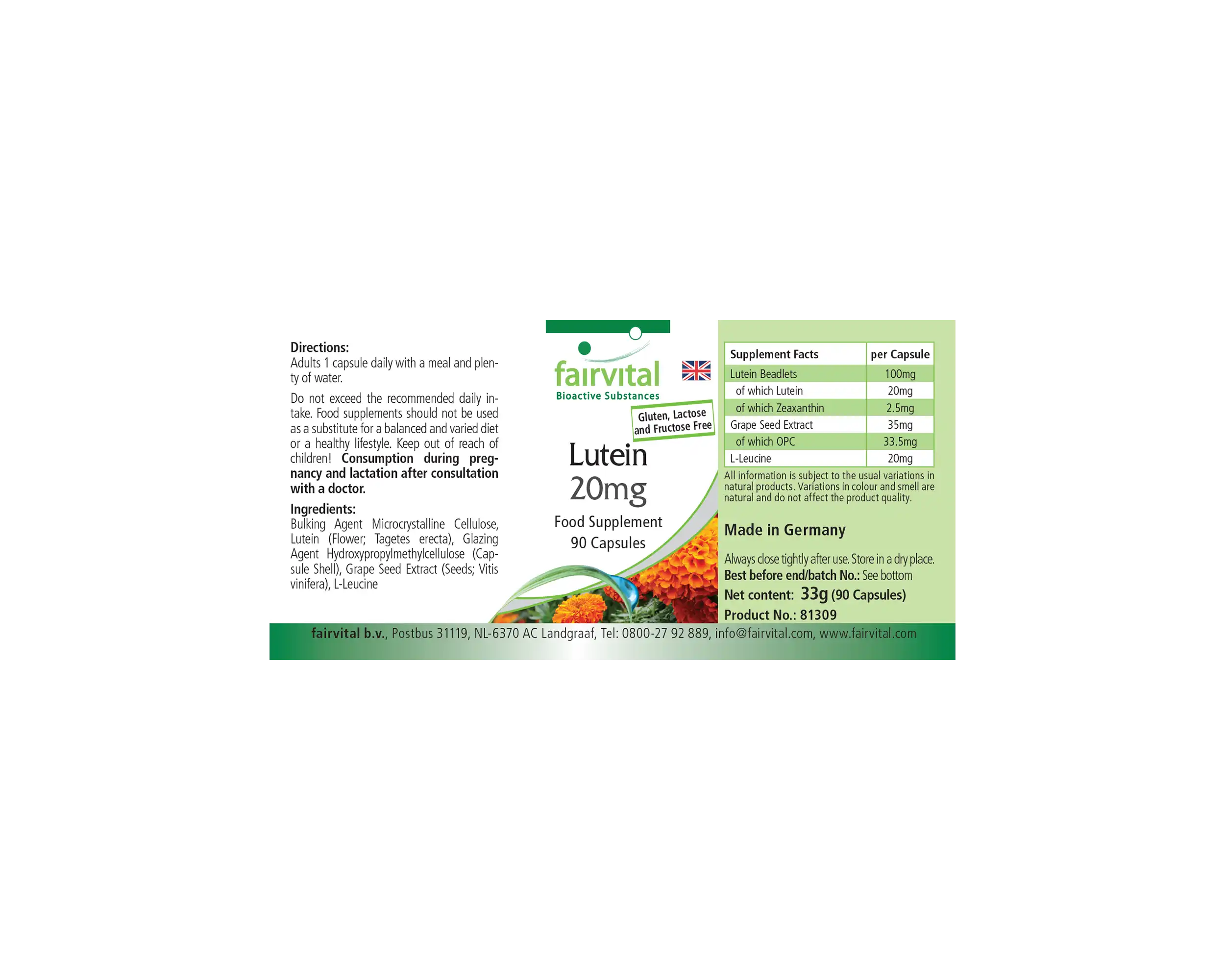 Lutein 20mg - 90 Kapseln - mit Zeaxanthin - mikroverkapselt - ohne Magnesiumstearat | Fairvital Lutein 20mg - 90 Kapseln - mit Zeaxanthin - mikroverkapselt - ohne Magnesiumstearat | Fairvital