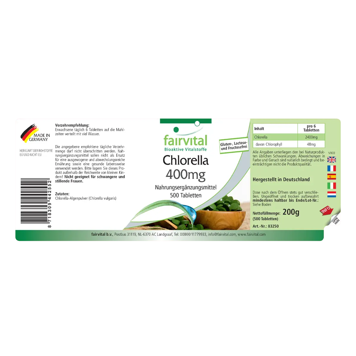 Chlorella 400mg - 500 comprimés Chlorella 400mg - 500 comprimés