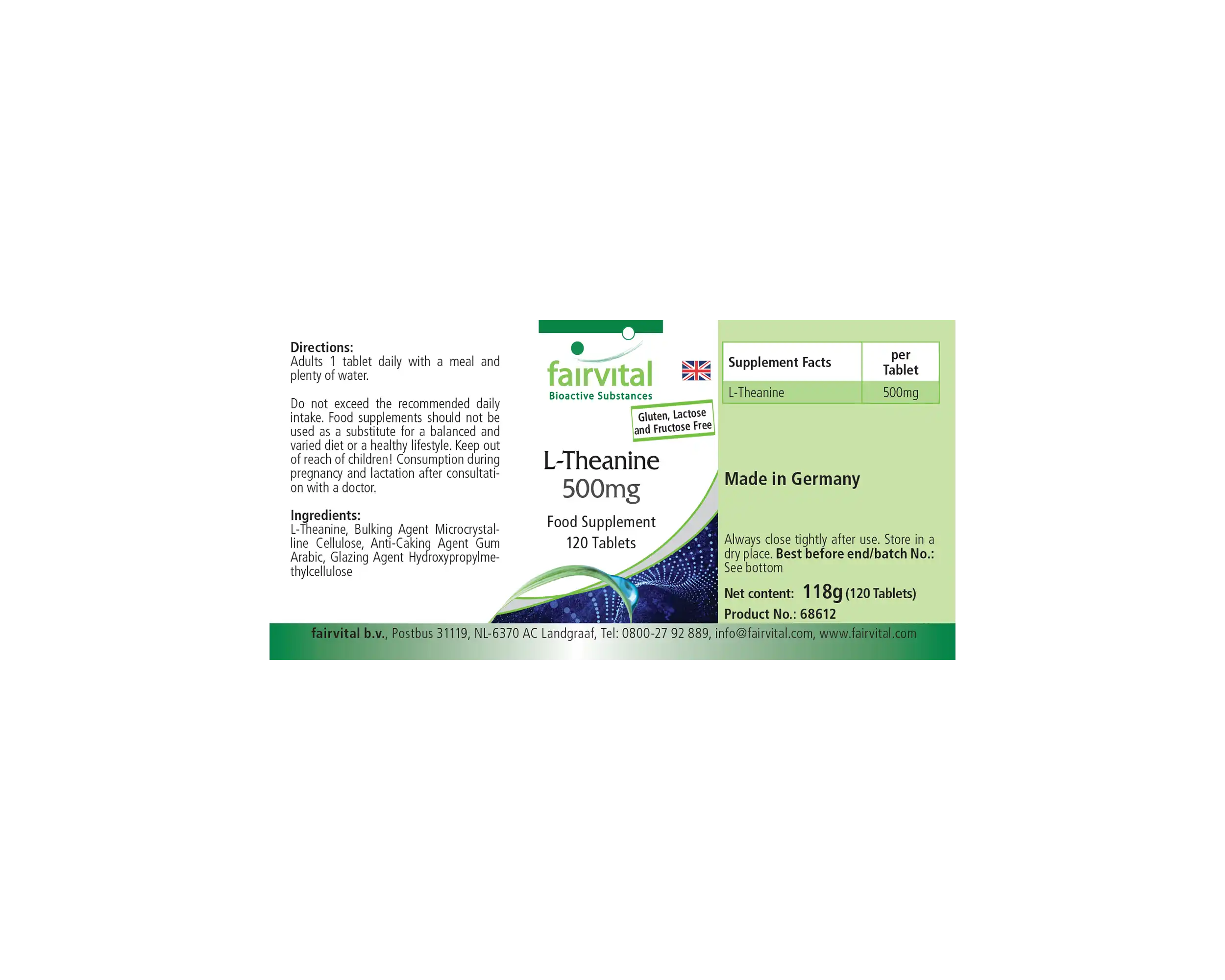 L-Theanin 500mg - 120 Tabletten - Aminosäure - Hochdosiert und Vegan | Fairvital