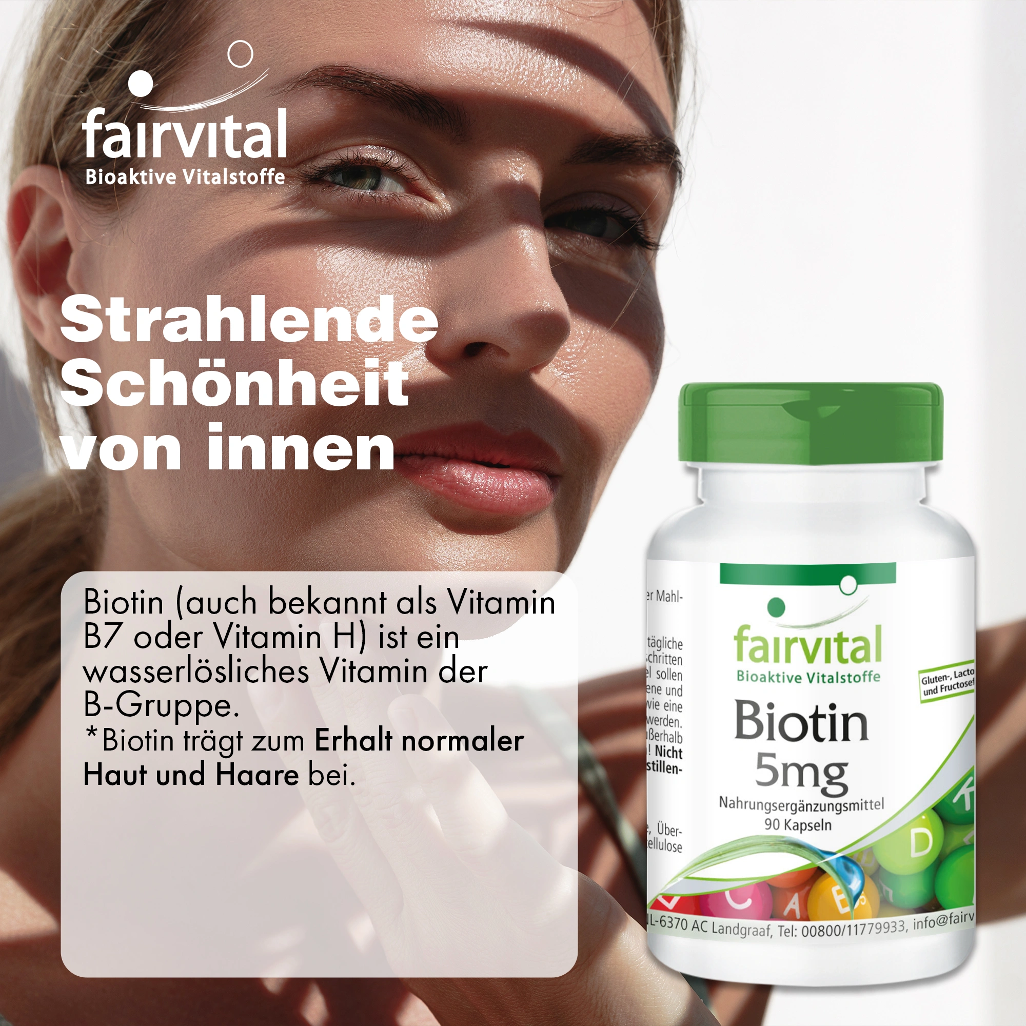 Biotin 5mg - 90 Kapseln - Schluckfreundlich - Für Haare, Haut, und Nervensystem - hochdosiert und Vegan | Fairvital